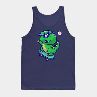 Cute Dino Playing Skateboard Cartoon Tank Top